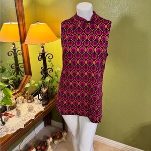 Trina Turk Pink and Black Circle Pattern Blouse